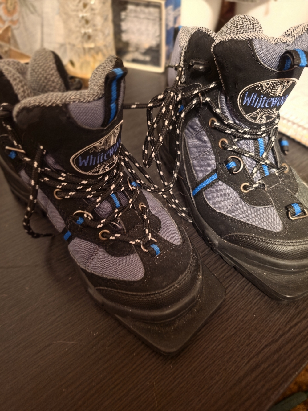 White Woods Gray Hiking Boots with Blue Accents